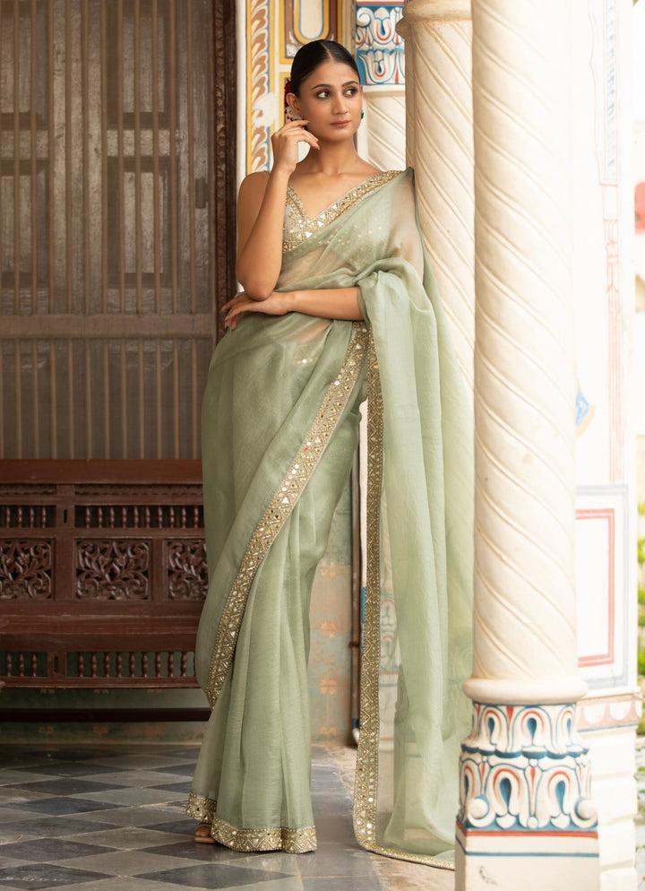 Green Embroidered Organza Saree Neha Khullar - Fabilicious Fashion
