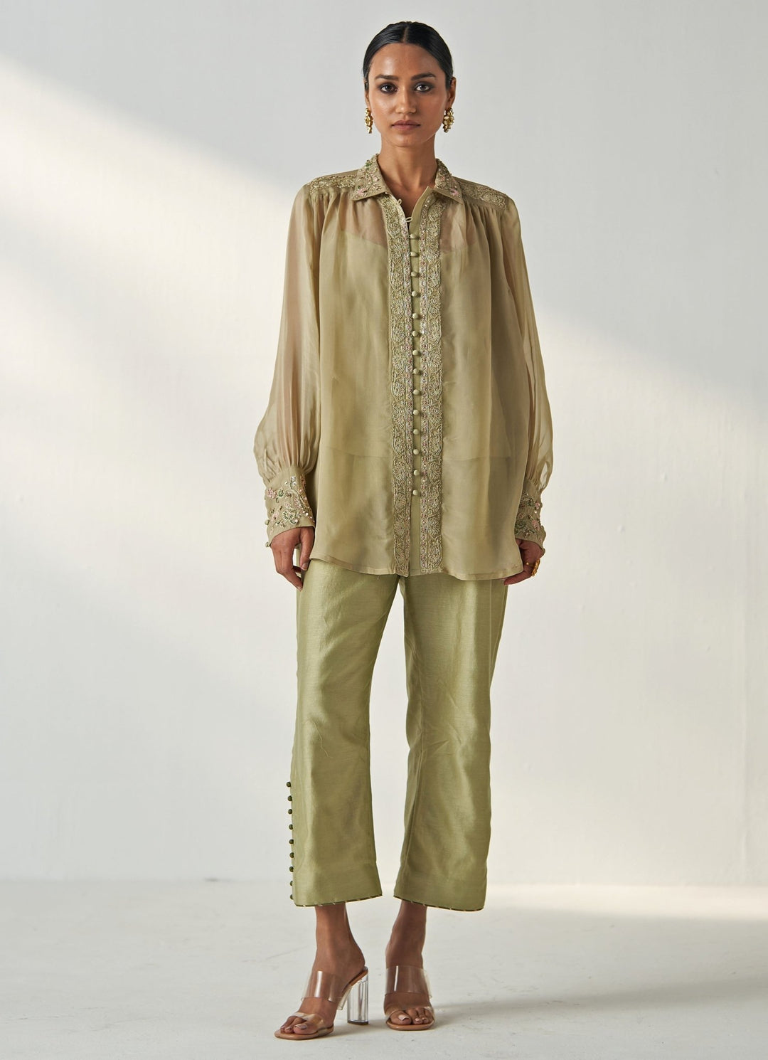 Green Embroidered Organza Shirt And Pant Set Studio Bagechaa - Fabilicious Fashion