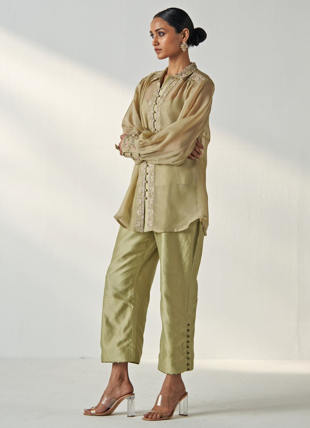 Green Embroidered Organza Shirt And Pant Set Studio Bagechaa - Fabilicious Fashion