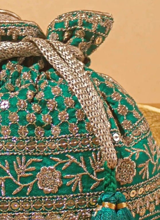 Green Embroidered Potli AMYRA - Fabilicious Fashion