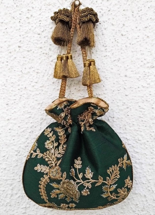 Green Embroidered Potli AMYRA - Fabilicious Fashion