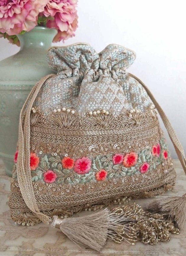 Green Embroidered Potli AMYRA - Fabilicious Fashion