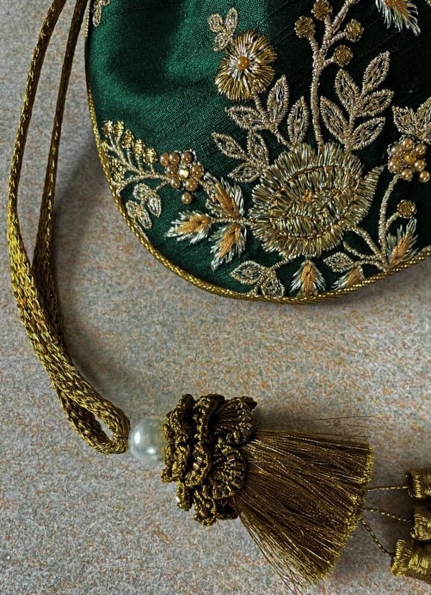 Green Embroidered Potli AMYRA - Fabilicious Fashion