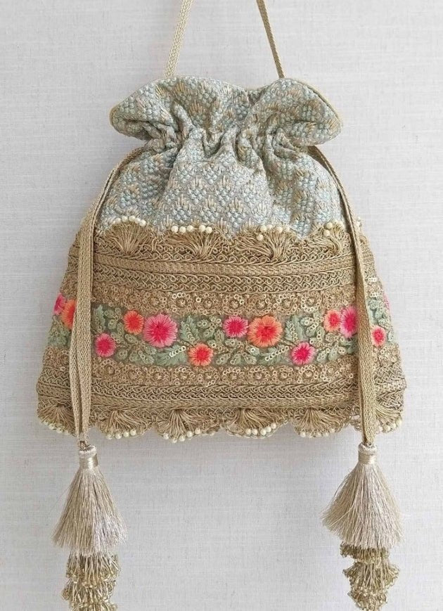 Green Embroidered Potli AMYRA - Fabilicious Fashion