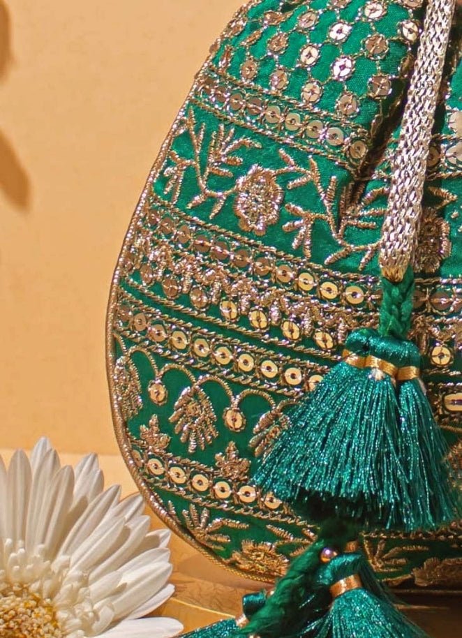 Green Embroidered Potli AMYRA - Fabilicious Fashion