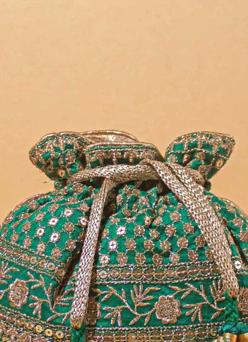 Green Embroidered Potli AMYRA - Fabilicious Fashion