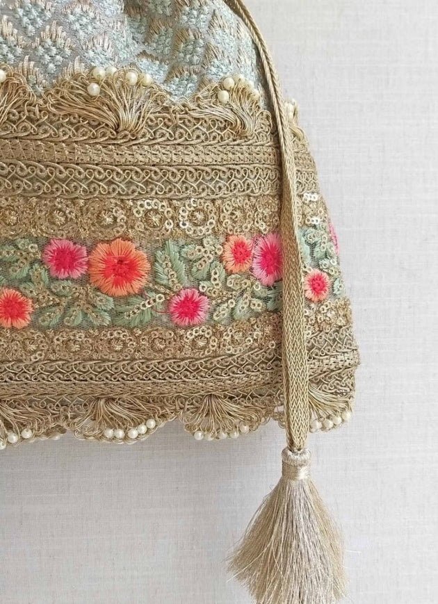 Green Embroidered Potli AMYRA - Fabilicious Fashion