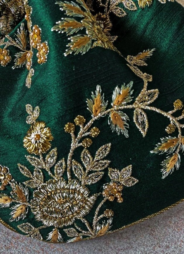 Green Embroidered Potli AMYRA - Fabilicious Fashion