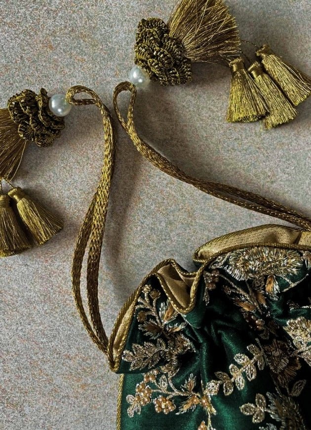 Green Embroidered Potli AMYRA - Fabilicious Fashion