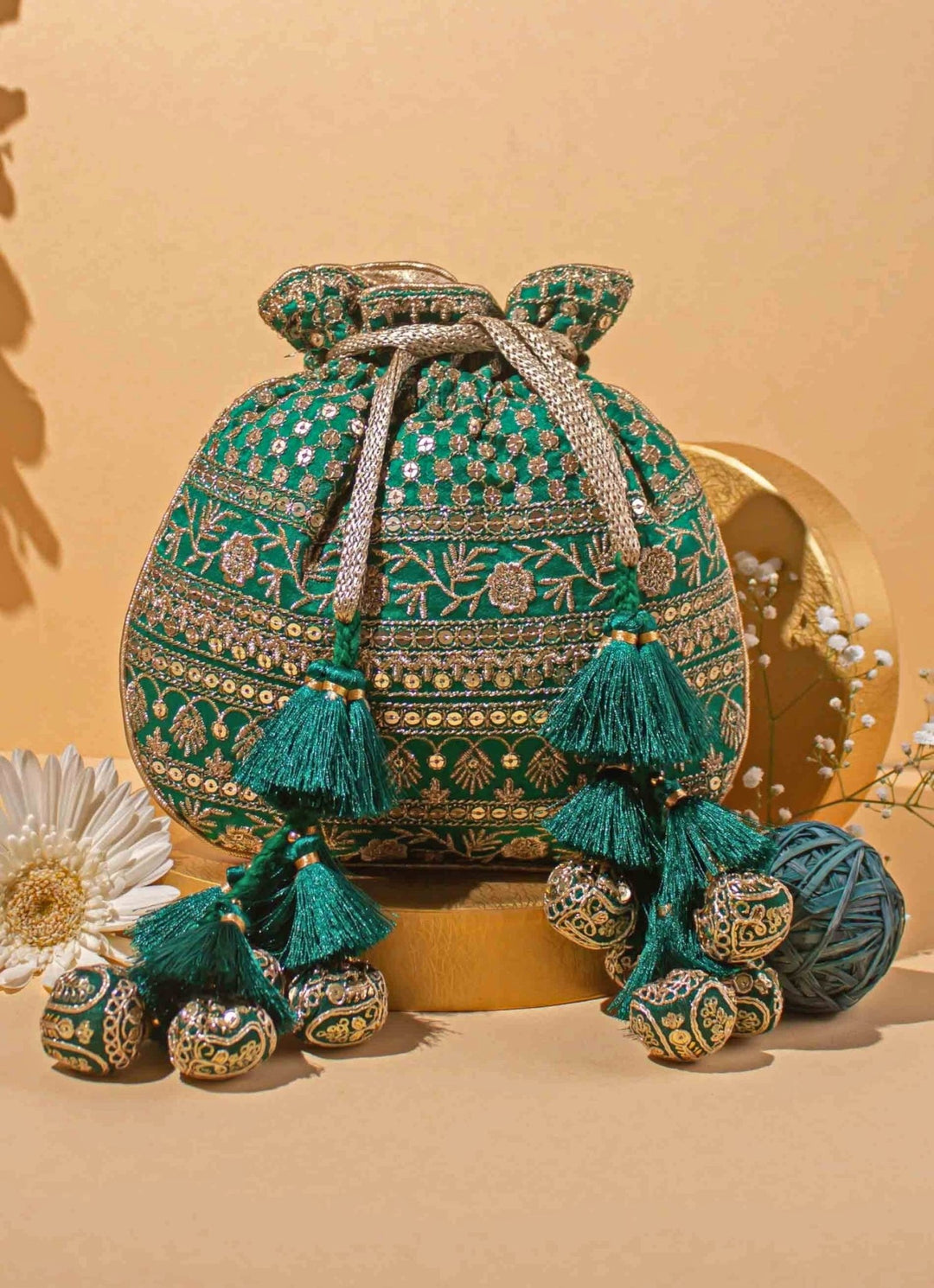 Green Embroidered Potli AMYRA - Fabilicious Fashion