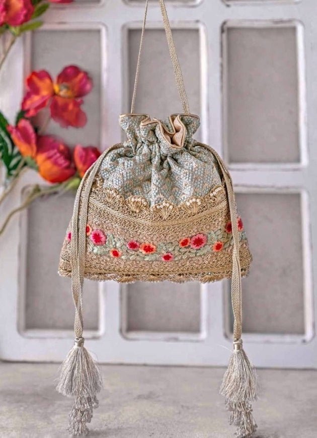 Green Embroidered Potli AMYRA - Fabilicious Fashion