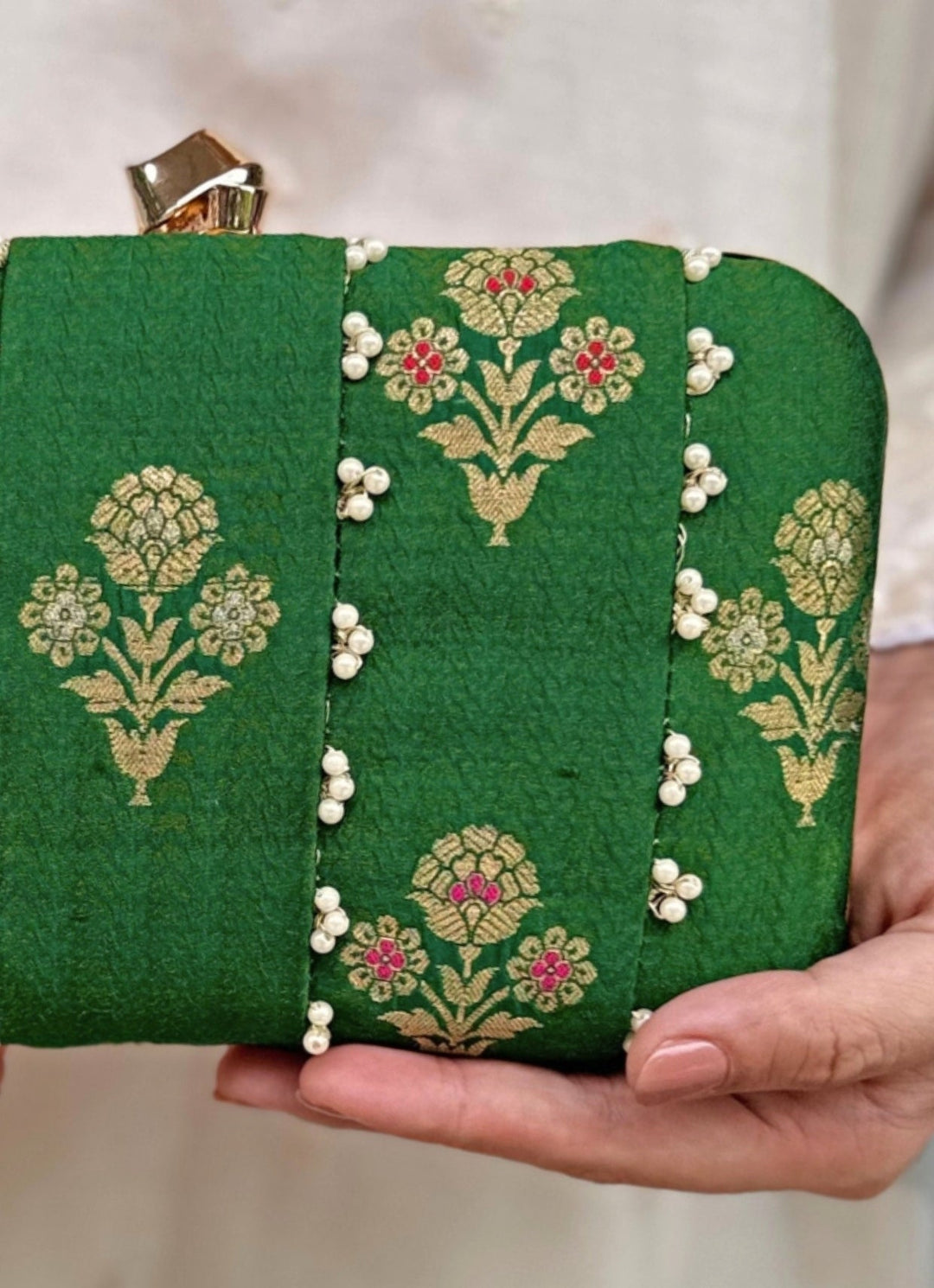 Amyra Green Embroidered Pure Silk ClutchFabilicious Fashion