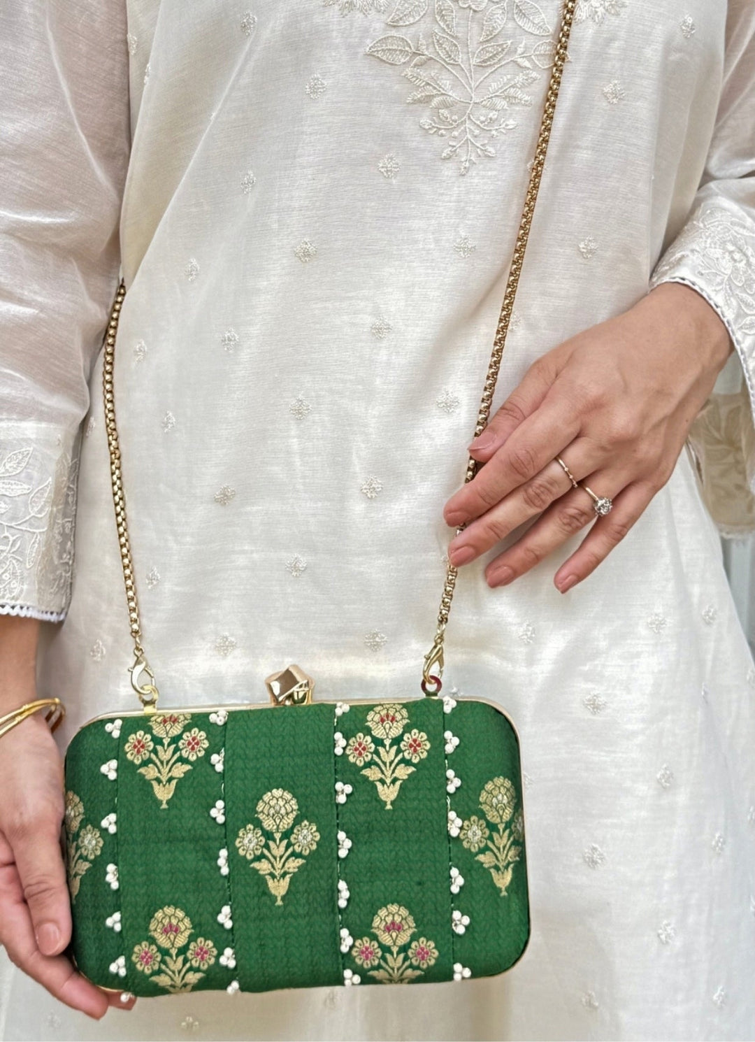 Amyra Green Embroidered Pure Silk ClutchFabilicious Fashion