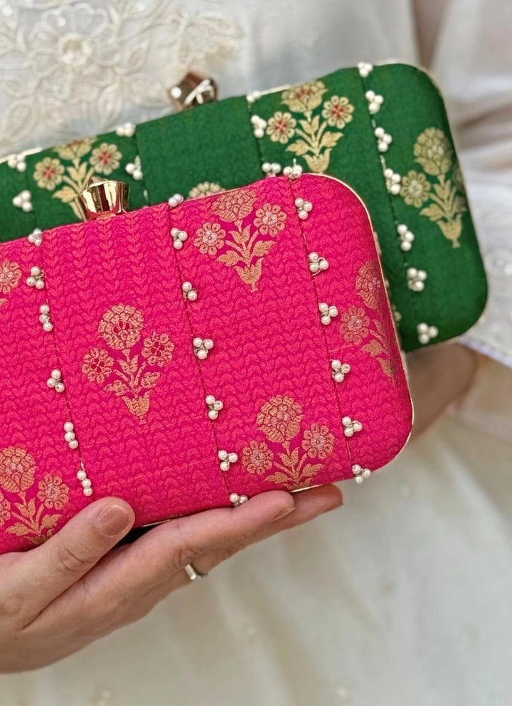 Amyra Green Embroidered Pure Silk ClutchFabilicious Fashion