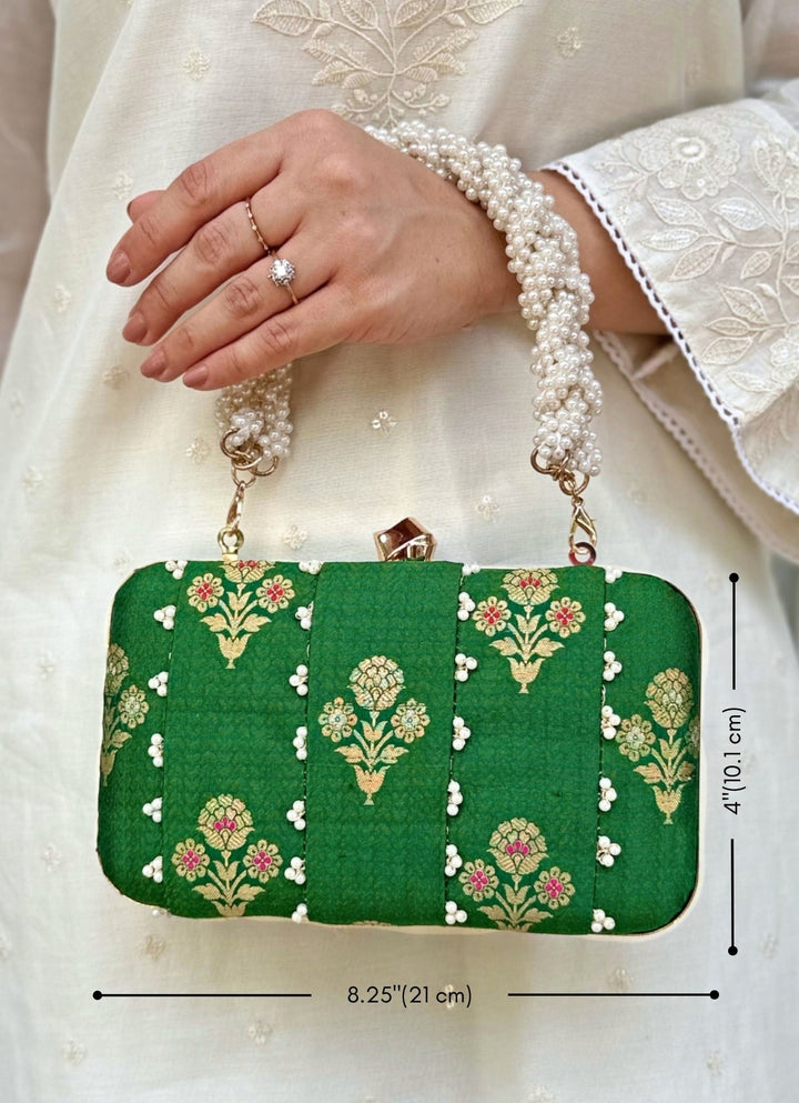 Amyra Green Embroidered Pure Silk ClutchFabilicious Fashion