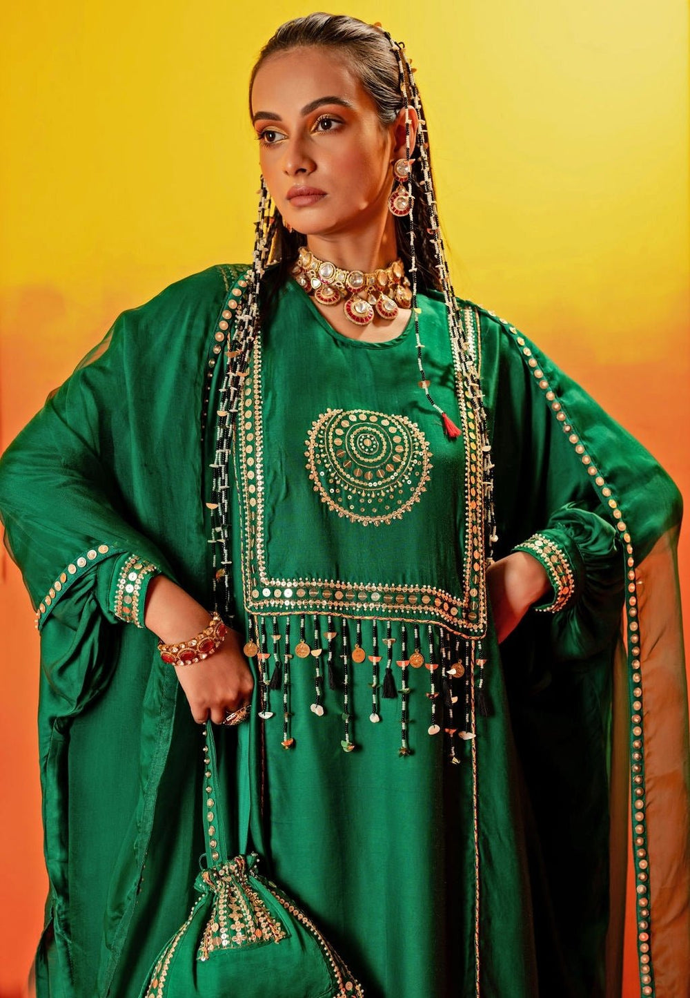 Green Embroidered Relaxed Fit Kurta Pant Set Prahnaaya - Fabilicious Fashion