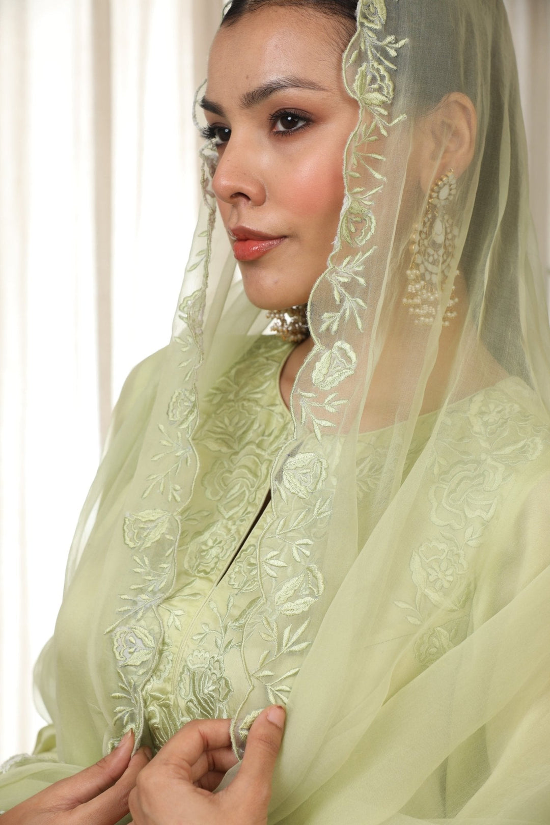 Green Embroidered Satin Kurta Salwar Set Esha Koul - Fabilicious Fashion
