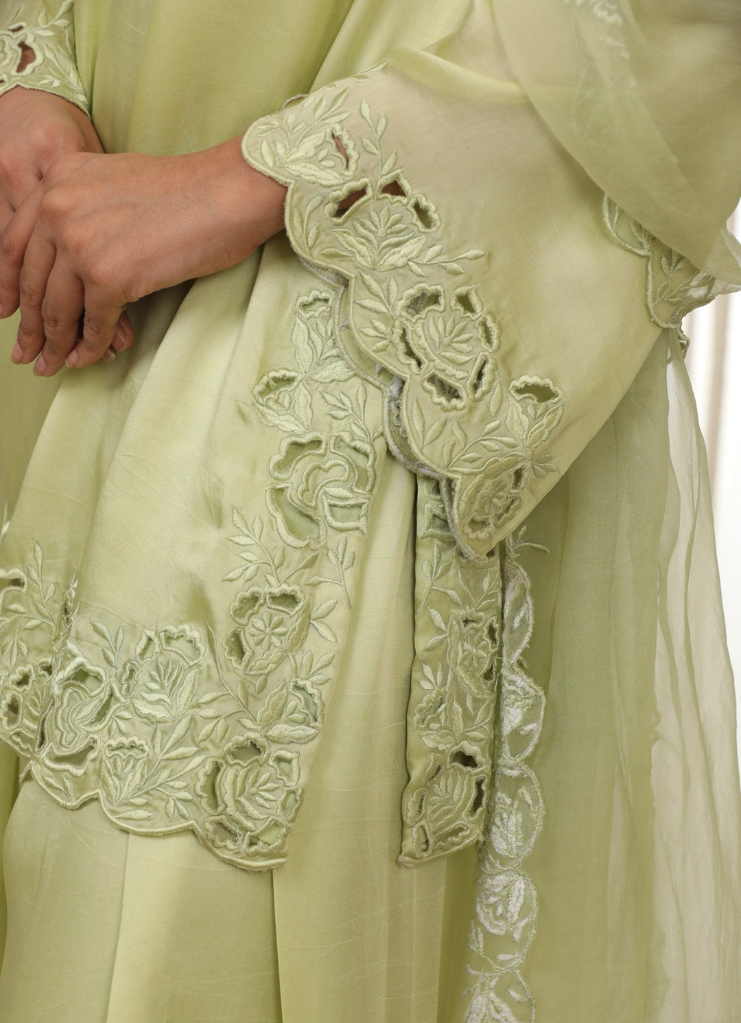 Green Embroidered Satin Kurta Salwar Set Esha Koul - Fabilicious Fashion