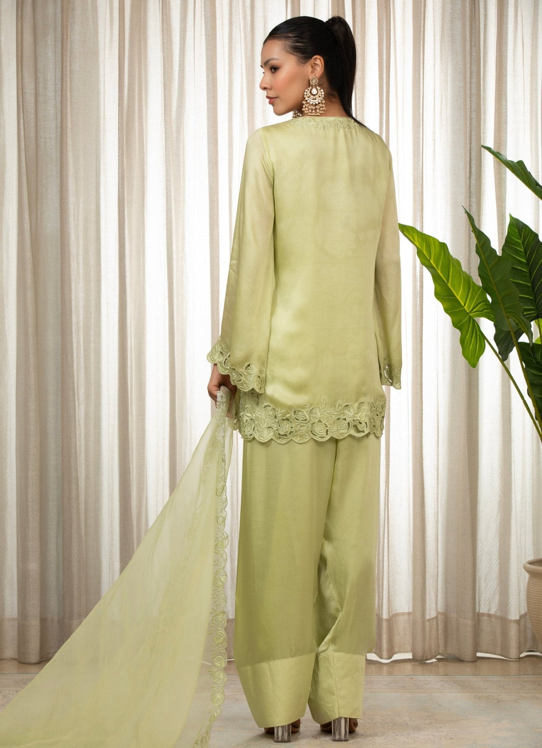 Green Embroidered Satin Kurta Salwar Set Esha Koul - Fabilicious Fashion