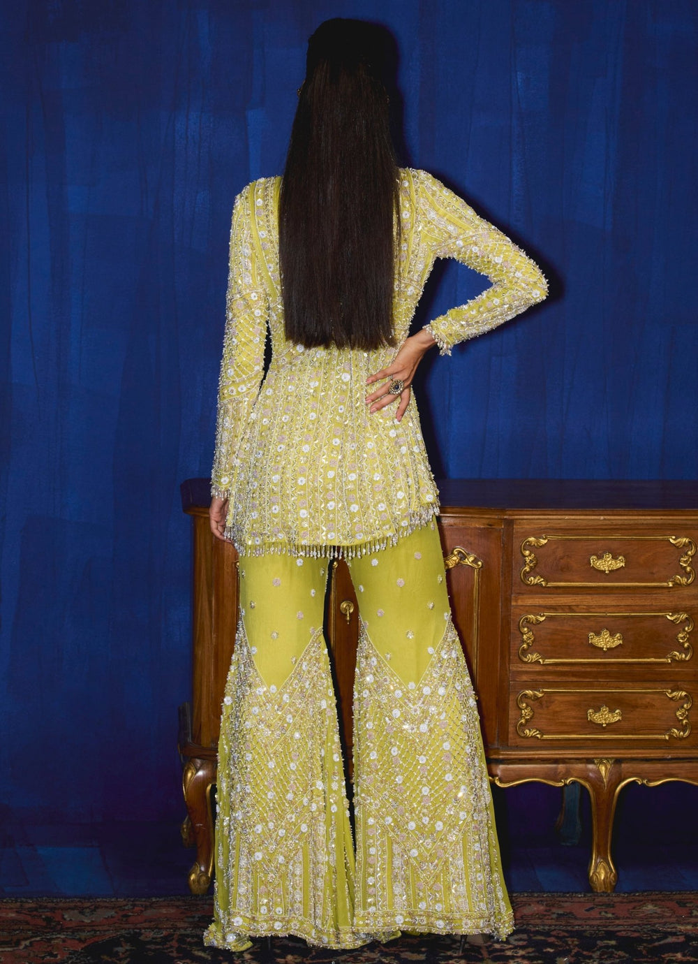 Green Embroidered Short Kurta Garara Set Mani Bhatia - Fabilicious Fashion
