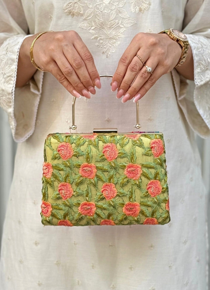 Amyra Green Embroidered Silk ClutchFabilicious Fashion