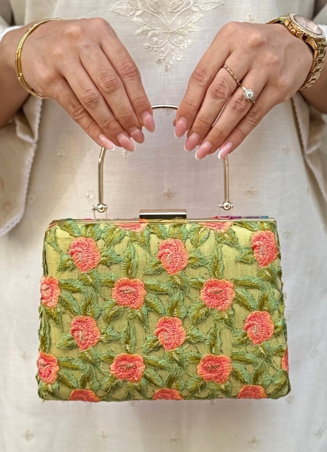 Amyra Green Embroidered Silk ClutchFabilicious Fashion