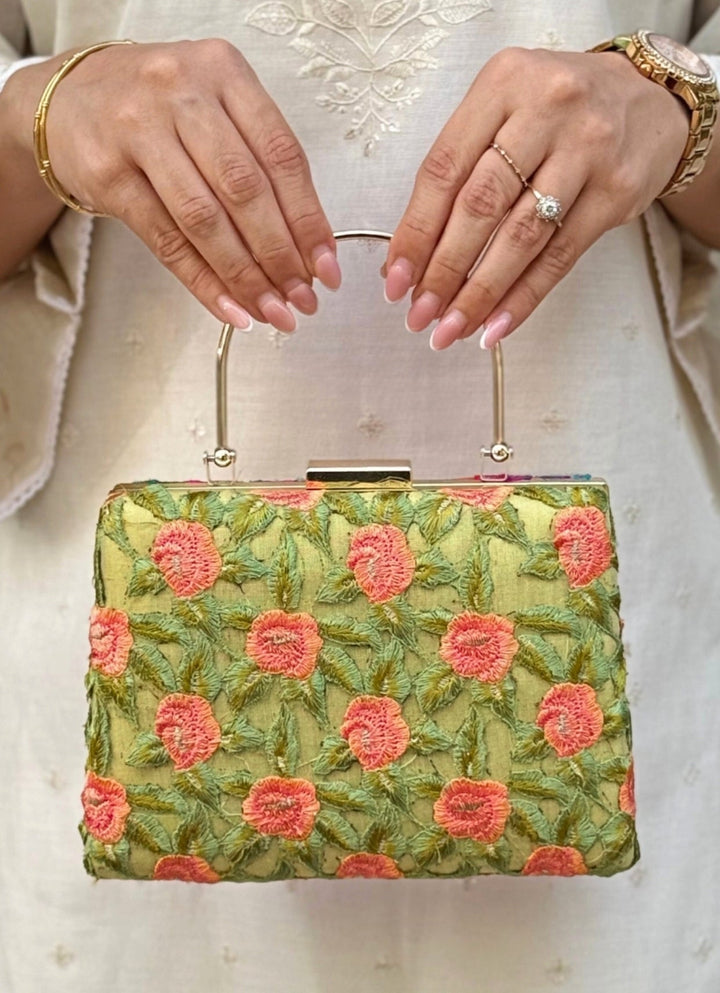 Amyra Green Embroidered Silk ClutchFabilicious Fashion