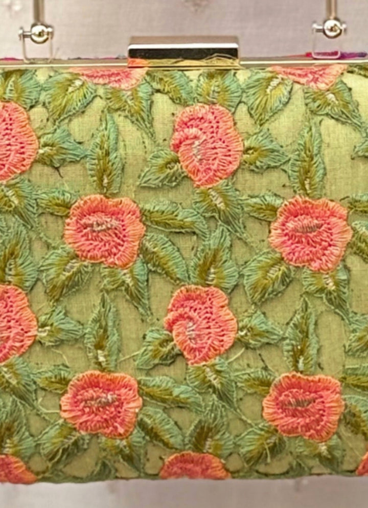 Amyra Green Embroidered Silk ClutchFabilicious Fashion
