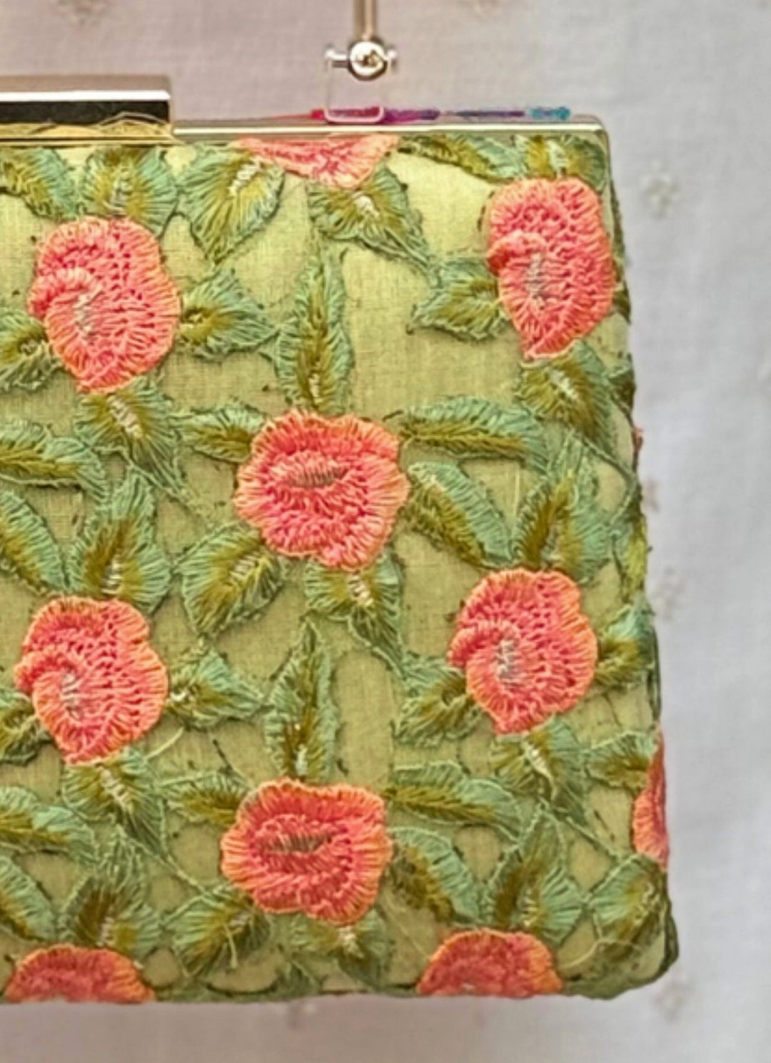 Amyra Green Embroidered Silk ClutchFabilicious Fashion