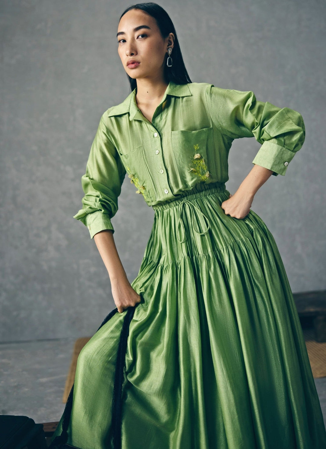 Green Embroidered Silk Dress Paulmi and Harsh X Ease - Fabilicious Fashion