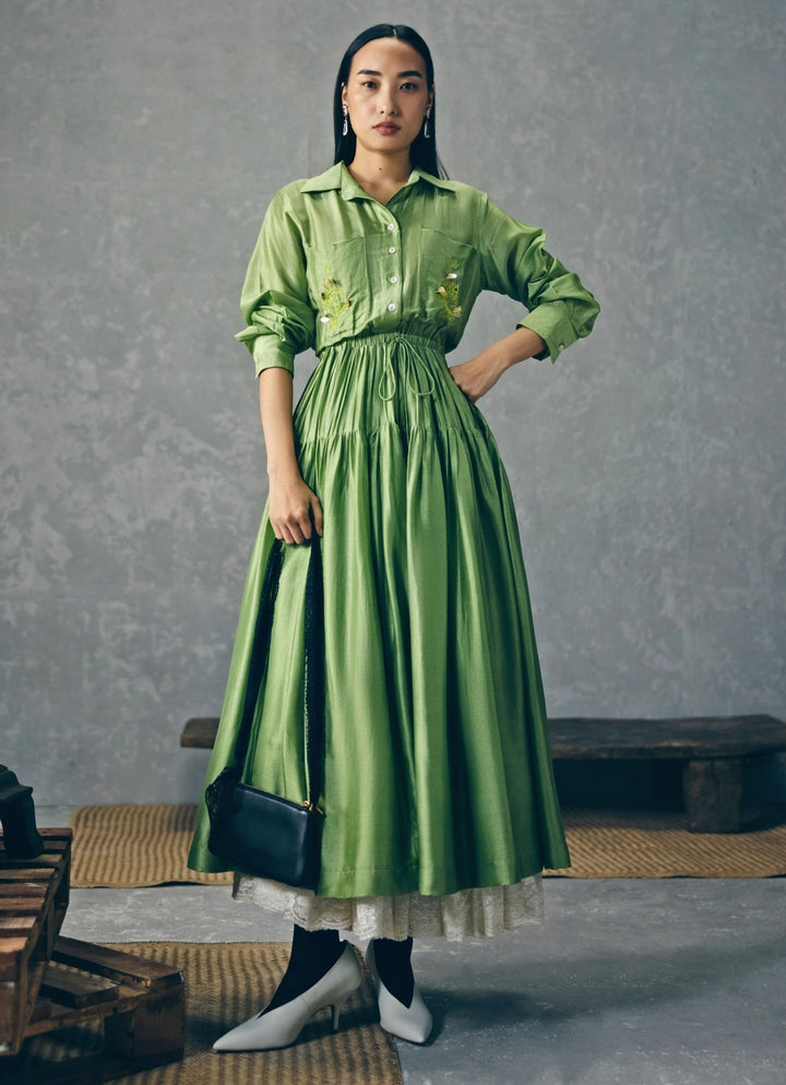 Green Embroidered Silk Dress Paulmi and Harsh X Ease - Fabilicious Fashion