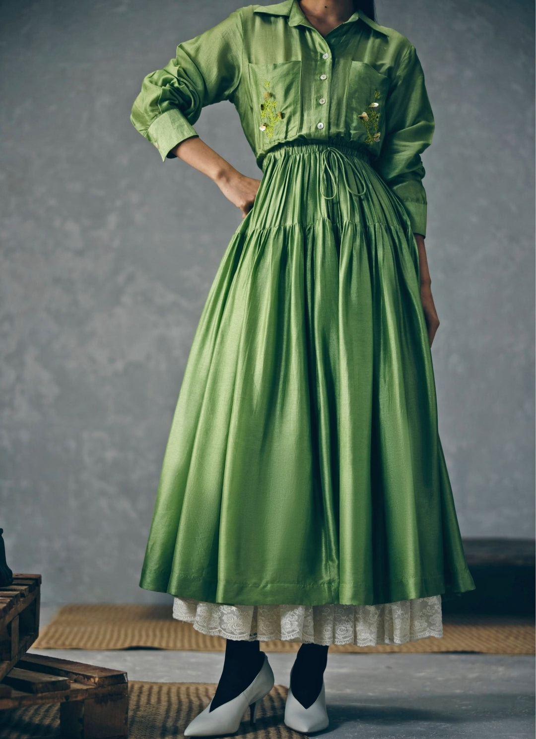 Green Embroidered Silk Dress Paulmi and Harsh X Ease - Fabilicious Fashion
