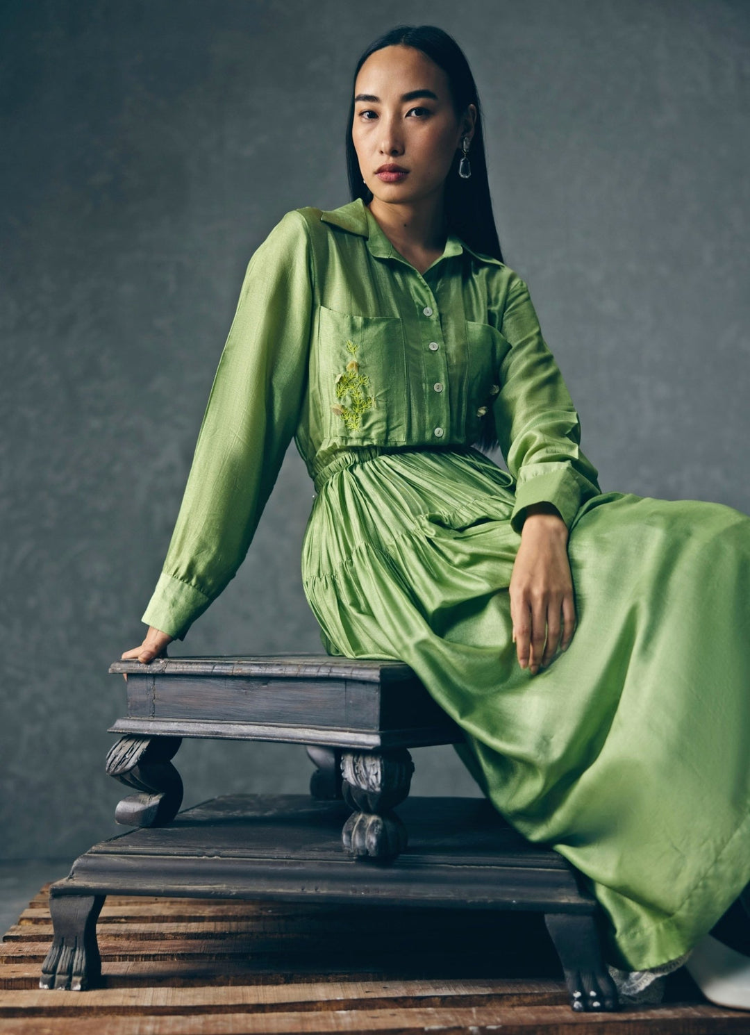 Green Embroidered Silk Dress Paulmi and Harsh X Ease - Fabilicious Fashion