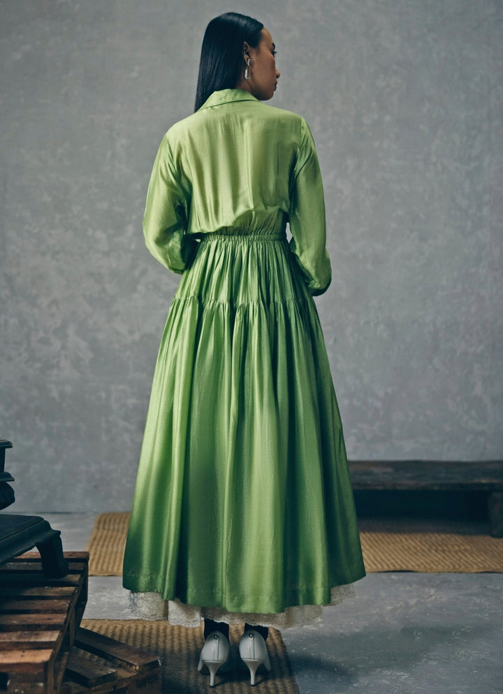 Green Embroidered Silk Dress Paulmi and Harsh X Ease - Fabilicious Fashion