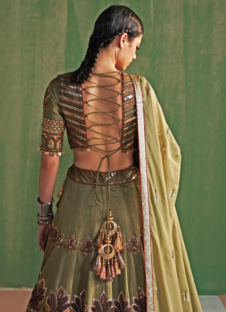 Green Embroidered Silk Lehenga Set Studio Bagechaa - Fabilicious Fashion
