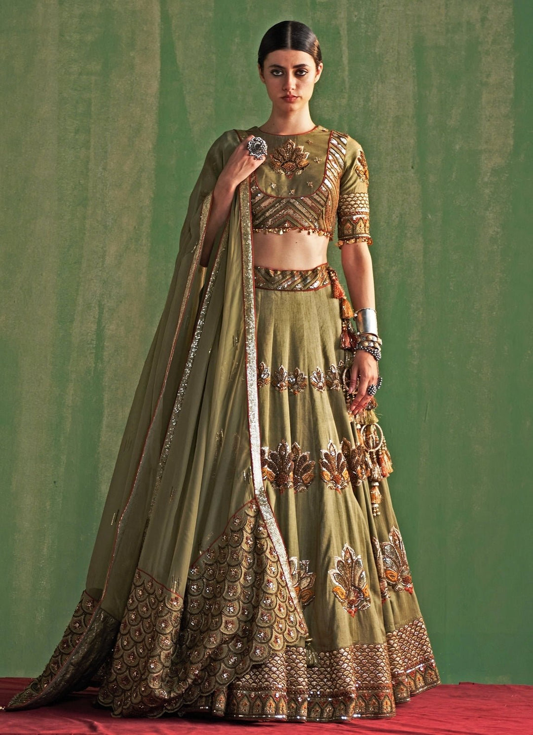 Green Embroidered Silk Lehenga Set Studio Bagechaa - Fabilicious Fashion