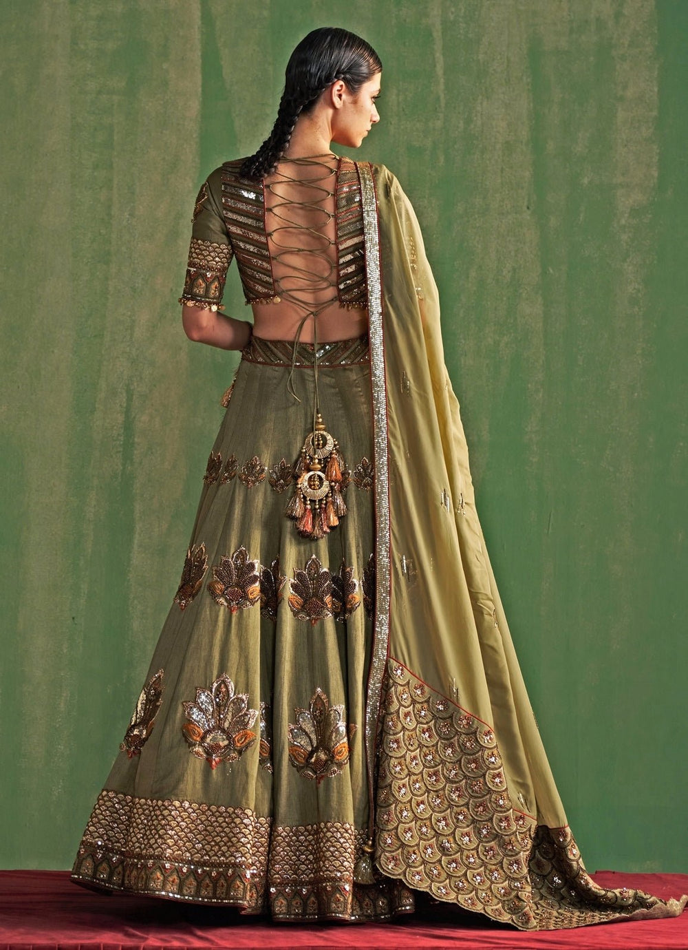Green Embroidered Silk Lehenga Set Studio Bagechaa - Fabilicious Fashion