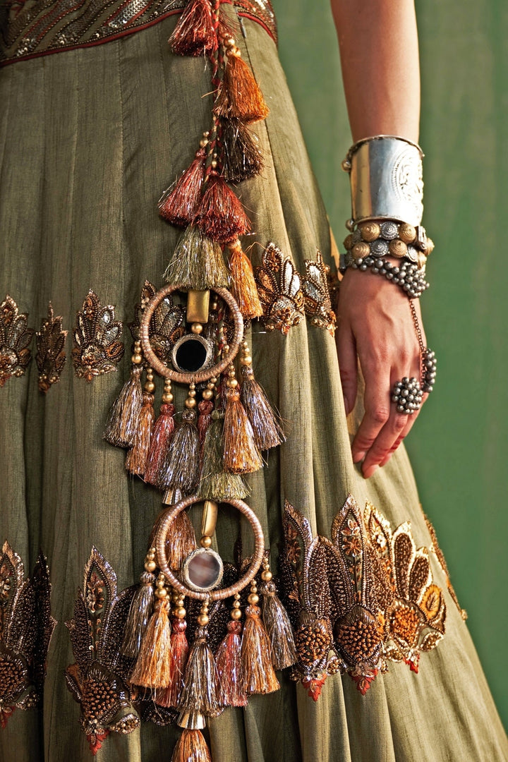 Green Embroidered Silk Lehenga Set Studio Bagechaa - Fabilicious Fashion