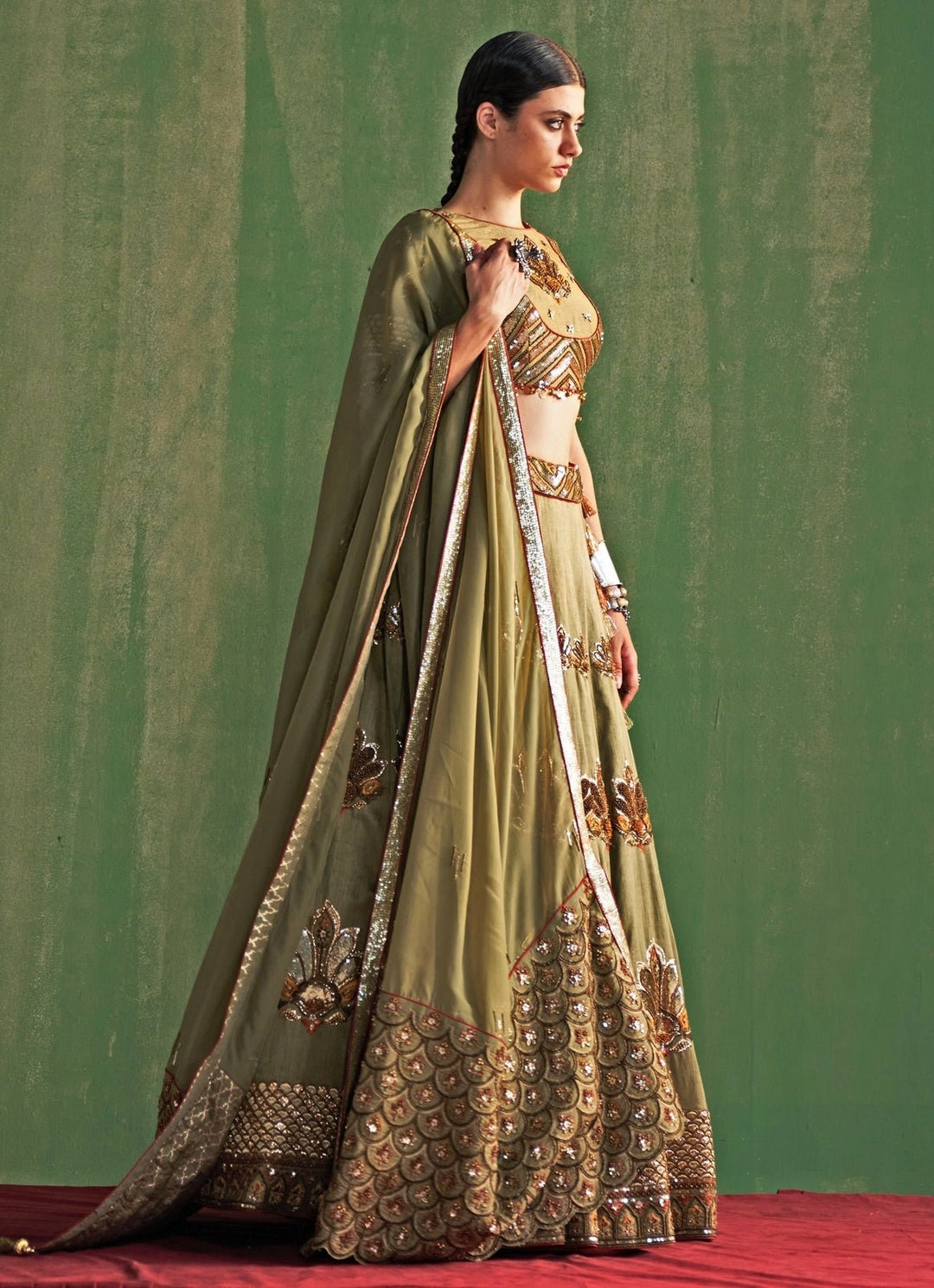 Green Embroidered Silk Lehenga Set Studio Bagechaa - Fabilicious Fashion
