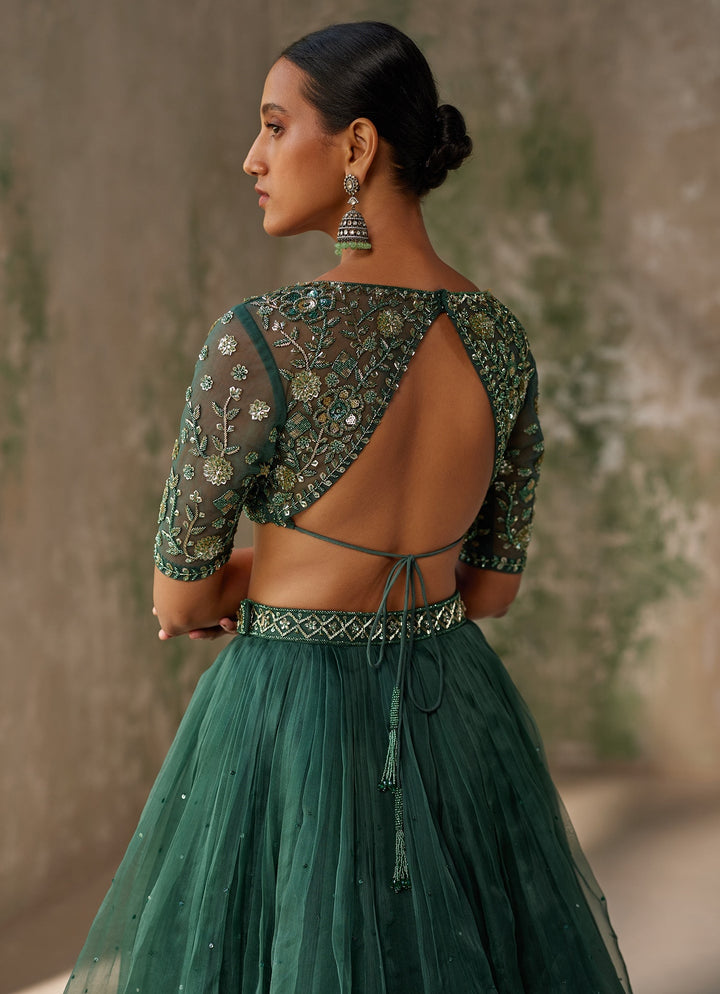 Green Embroidered Silk Organza Lehenga Set Zoon Tribe - Fabilicious Fashion