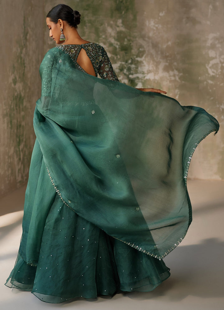 Green Embroidered Silk Organza Lehenga Set Zoon Tribe - Fabilicious Fashion