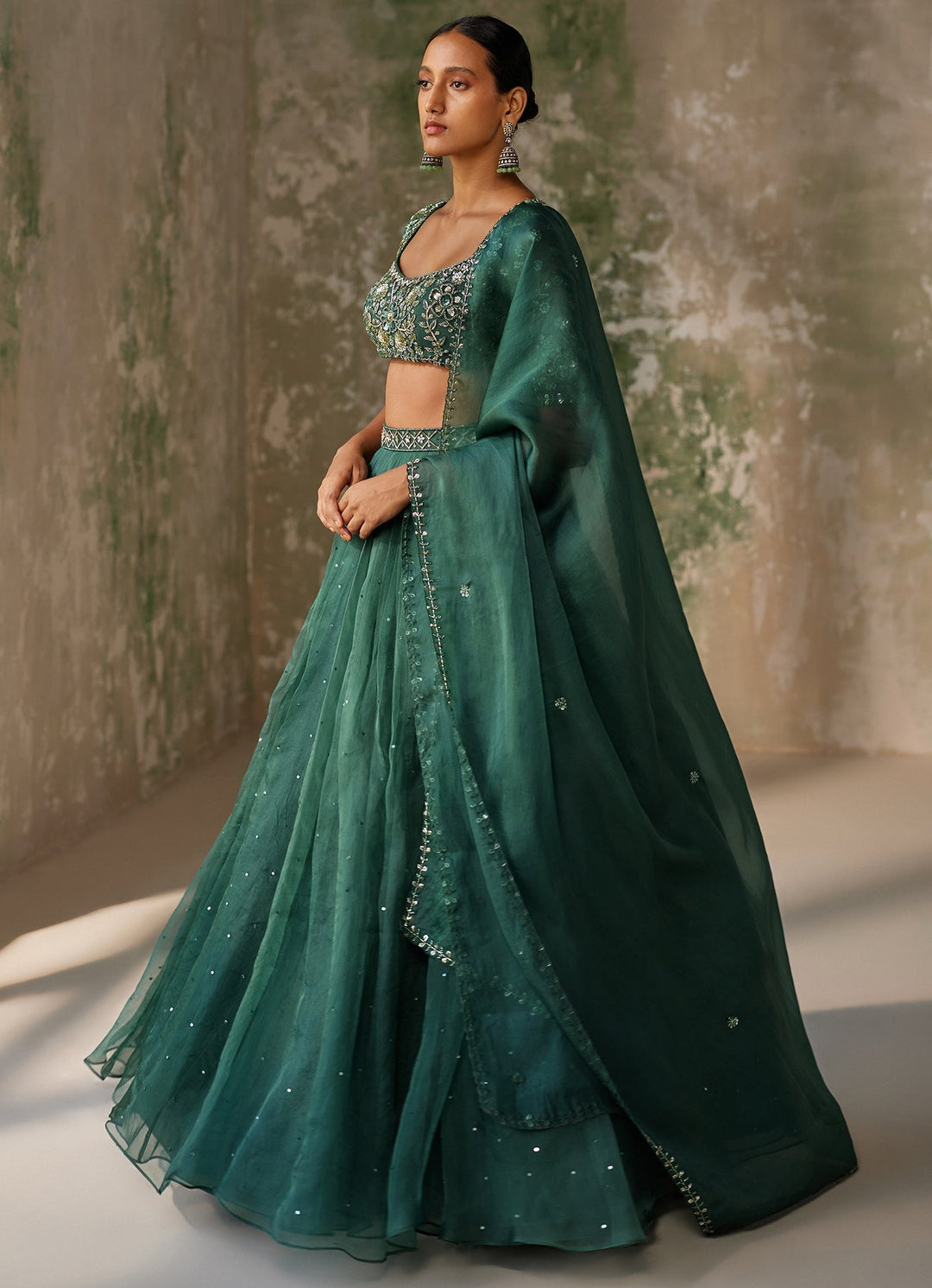 Green Embroidered Silk Organza Lehenga Set Zoon Tribe - Fabilicious Fashion