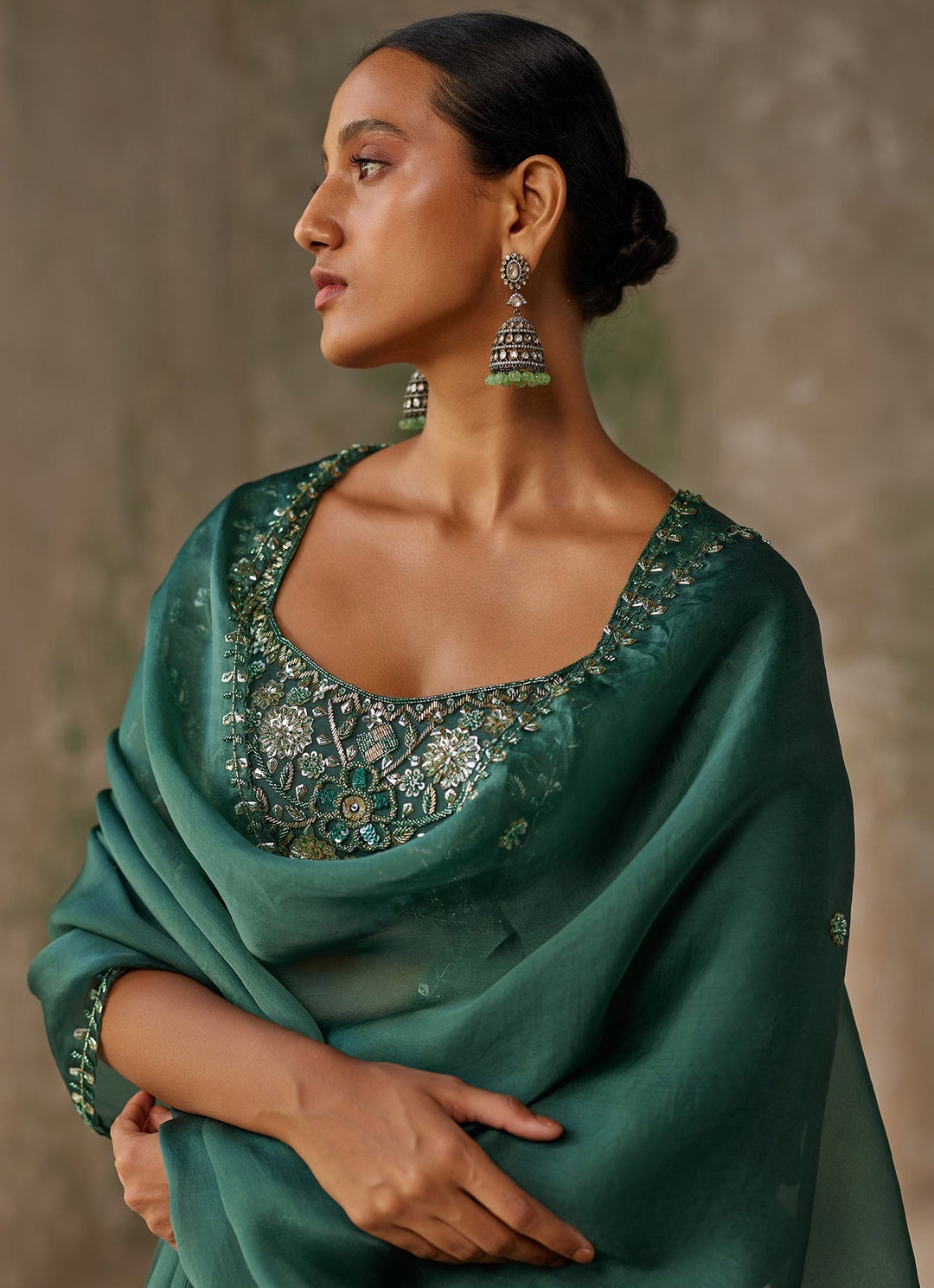Green Embroidered Silk Organza Lehenga Set Zoon Tribe - Fabilicious Fashion