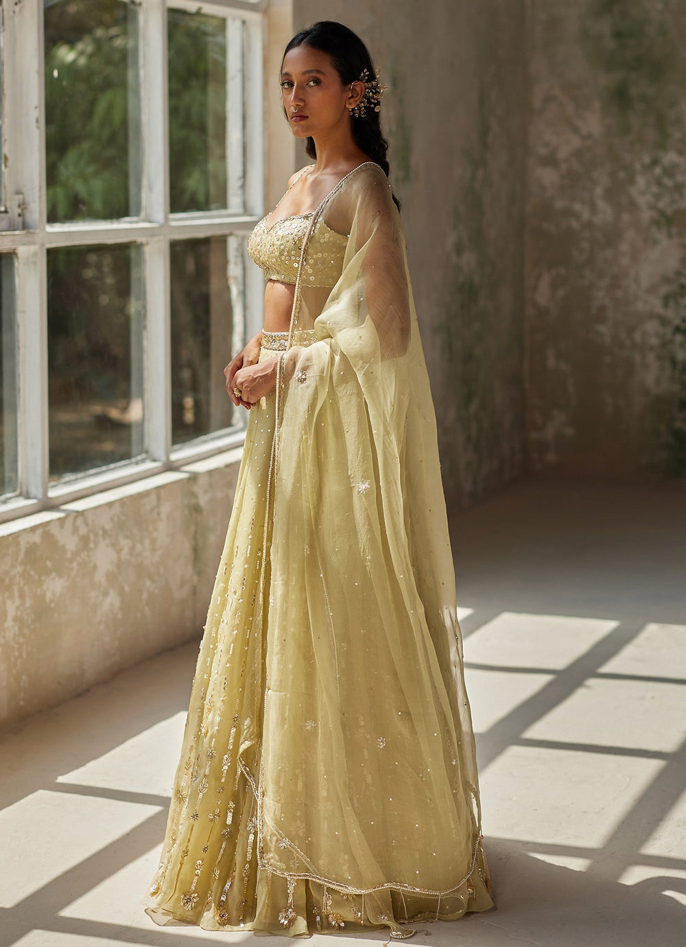 Green Embroidered Silk Organza Lehenga Zoon Tribe - Fabilicious Fashion