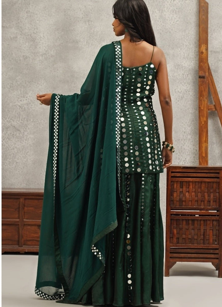 Green Embroidered Silk Sharara Set Kapda Dori - Fabilicious Fashion