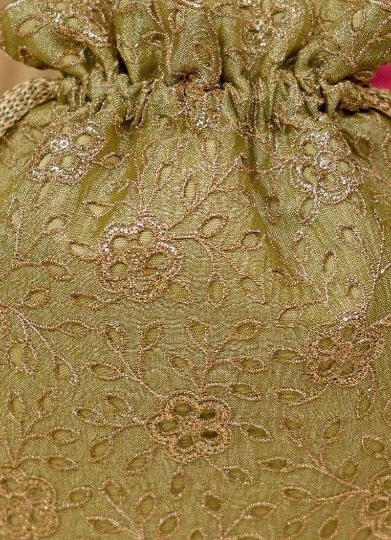 Green Embroidered Tissue Potli Amyra - Fabilicious Fashion