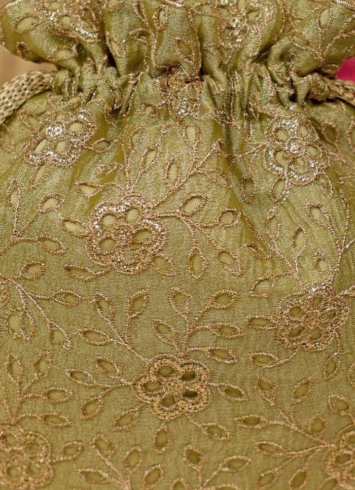 Green Embroidered Tissue Potli Amyra - Fabilicious Fashion