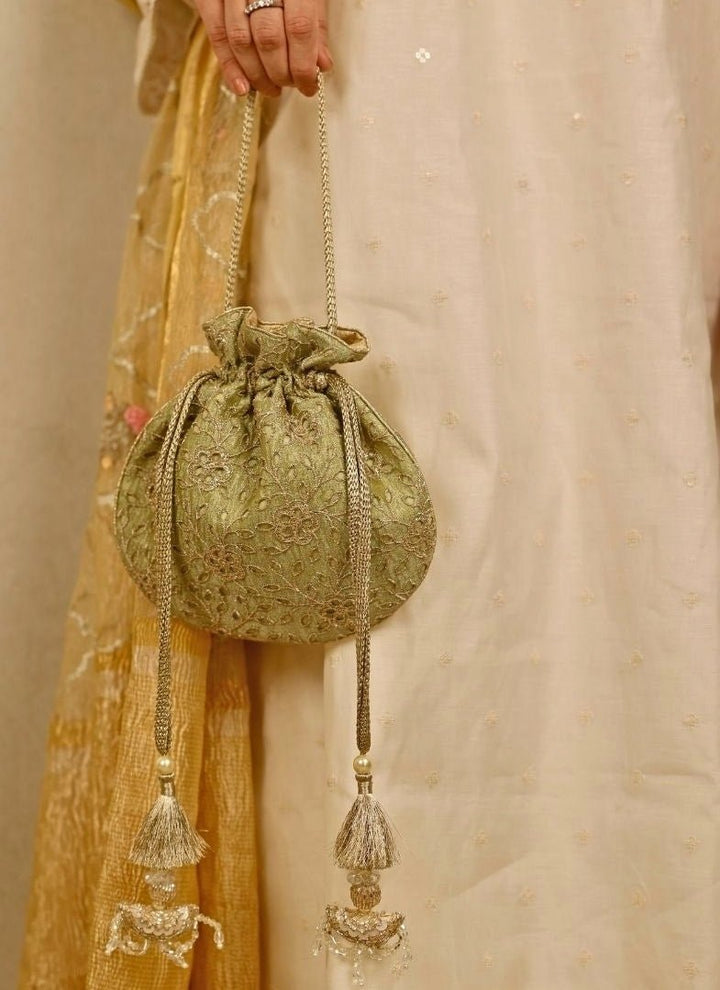 Green Embroidered Tissue Potli Amyra - Fabilicious Fashion