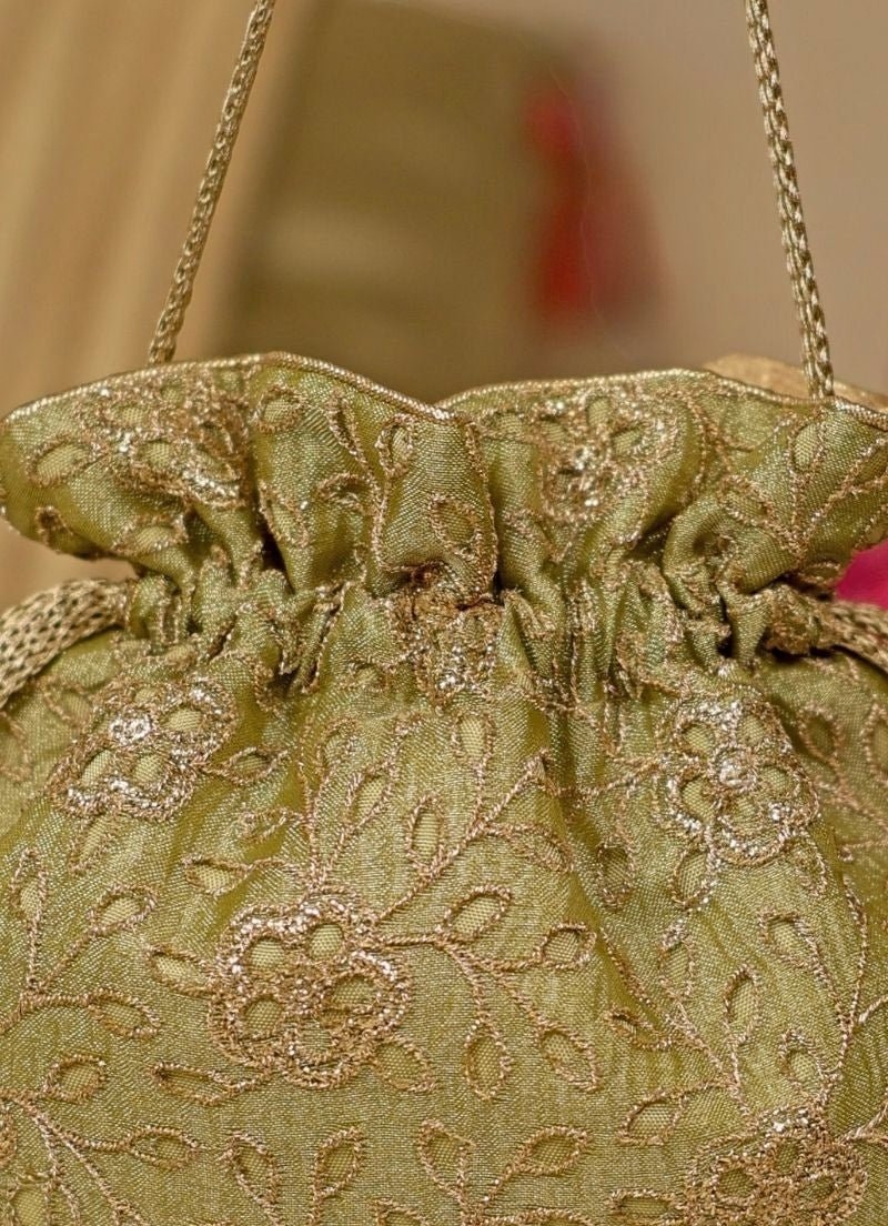 Green Embroidered Tissue Potli Amyra - Fabilicious Fashion
