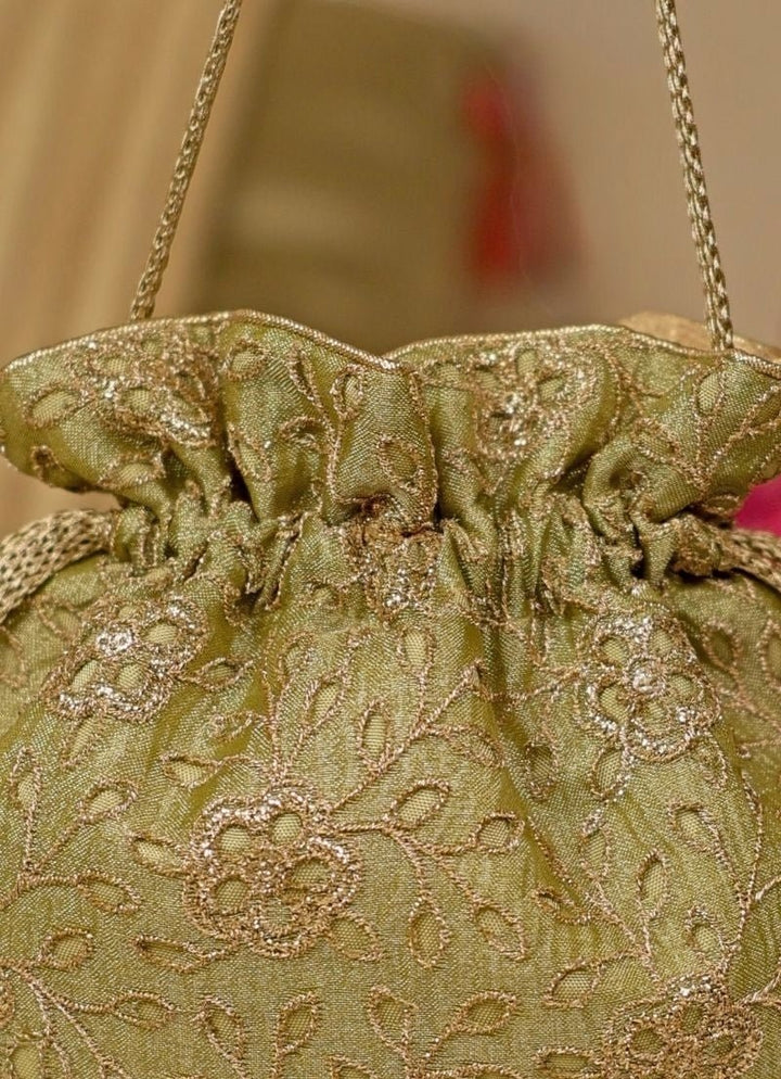 Green Embroidered Tissue Potli Amyra - Fabilicious Fashion